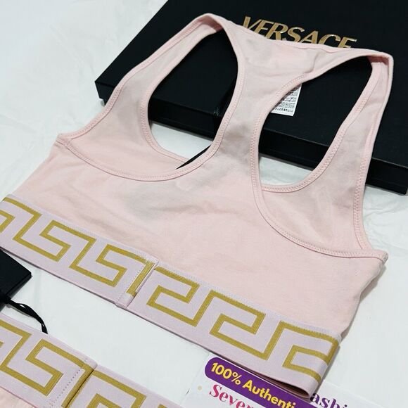 Versace Medusa Greca Border Racer Back Bralette and Panties Set Pink 1/ XS NWT - Picture 6 of 11